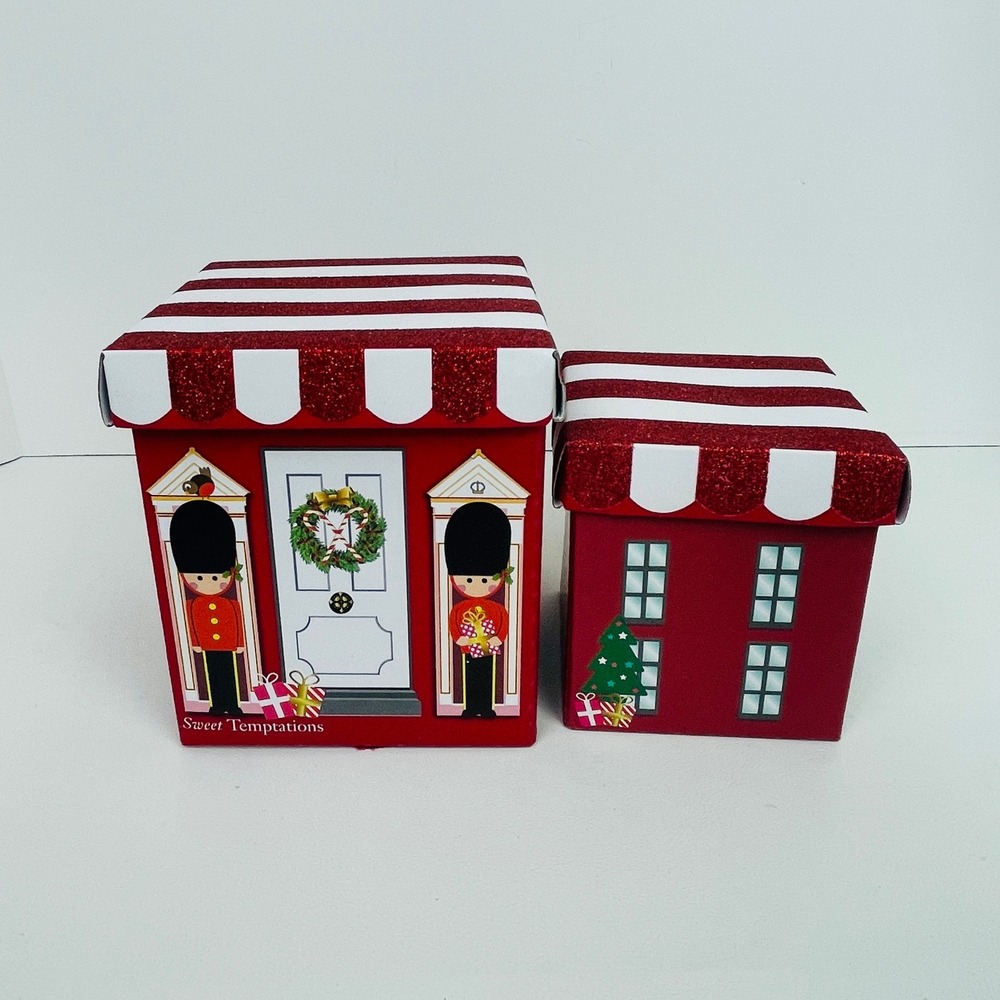Sweet Temptations Gift Box Set 2pc Red White Nutcracker Guard Townhouse Glitter